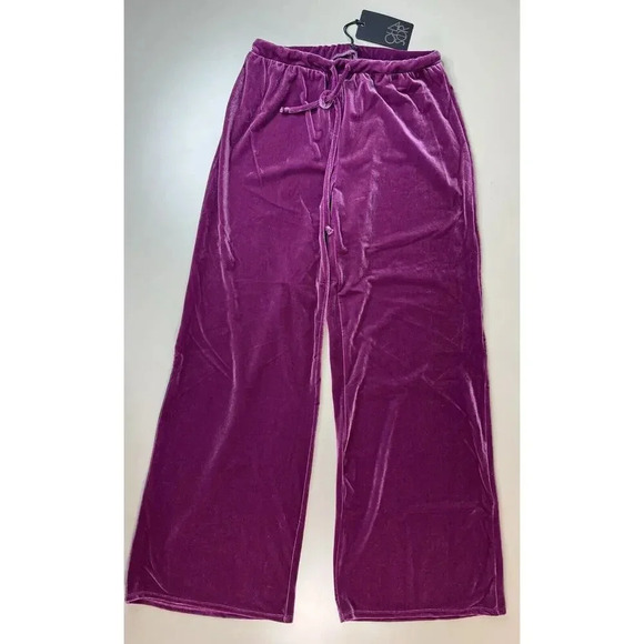 Chaser Women’s Wide Leg Velvet Pants Size Small Purple Drawstring Lounge Cozy - Picture 6 of 11